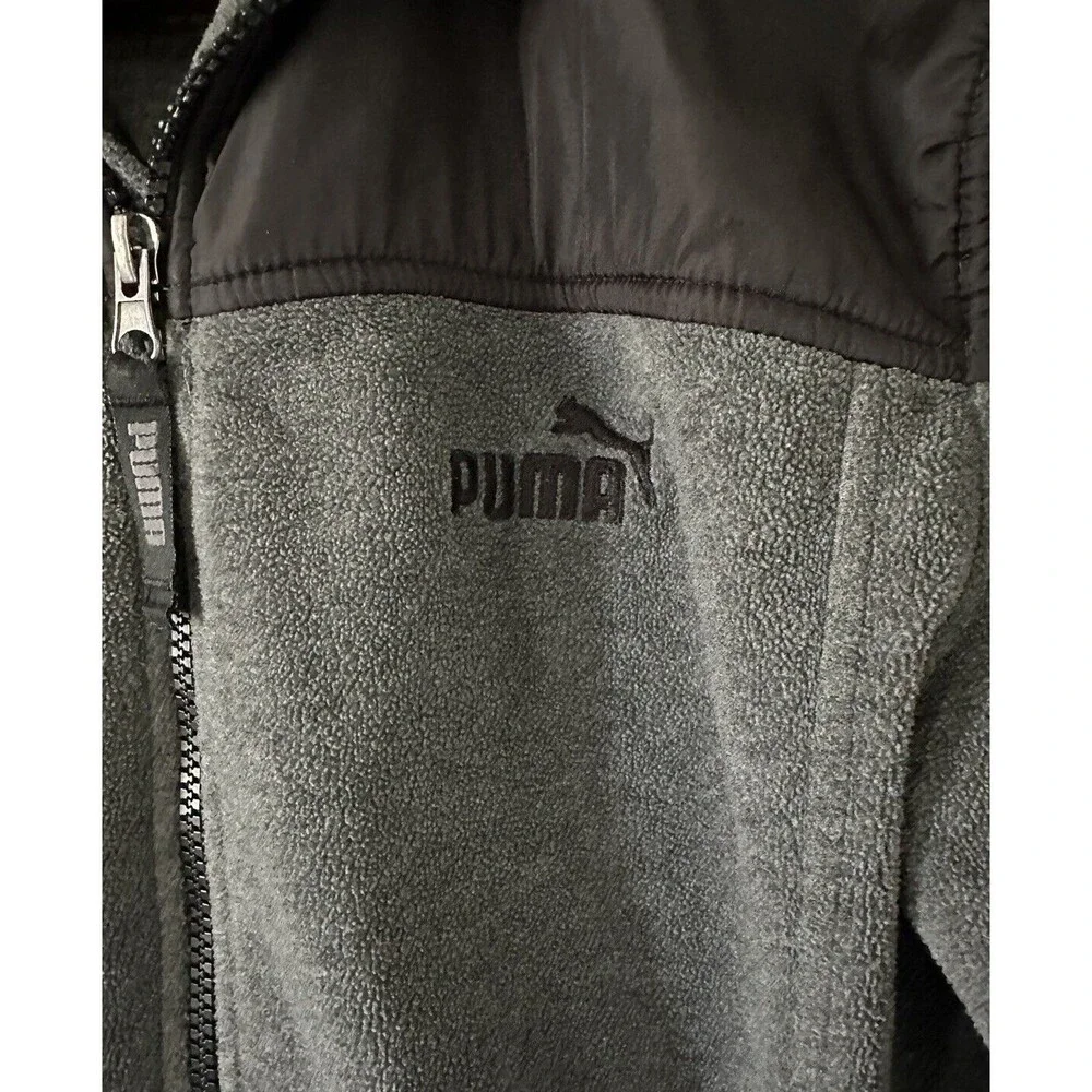 PUMA Boys Fleece And Nylon Full Zip Light Weight Jacket Gray & Black Size Medium